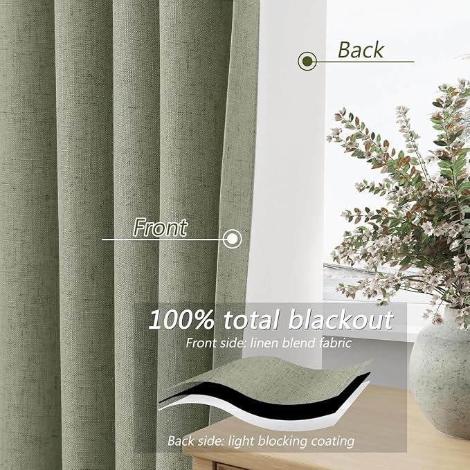 Sage Green 100% Blackout Curtains 63 Inch Length 2 Panels Set - Image 4