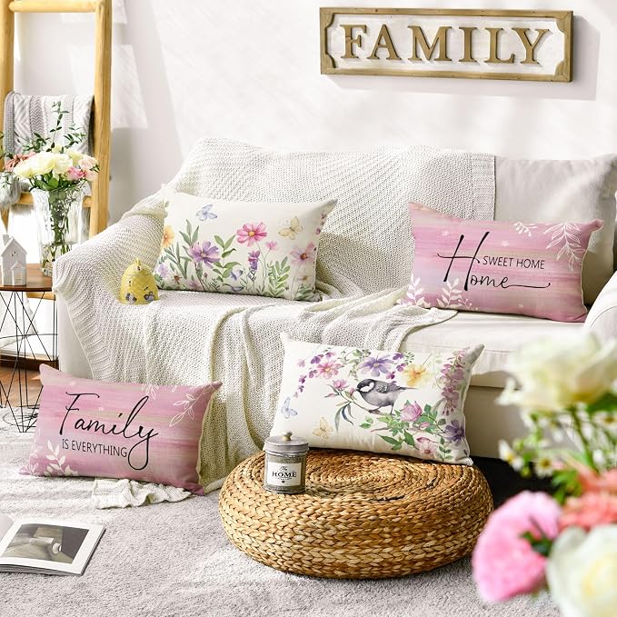 AVOIN colorlife Spring Saying Flowers Butterfly Pink Throw Pillow Covers - Image 2