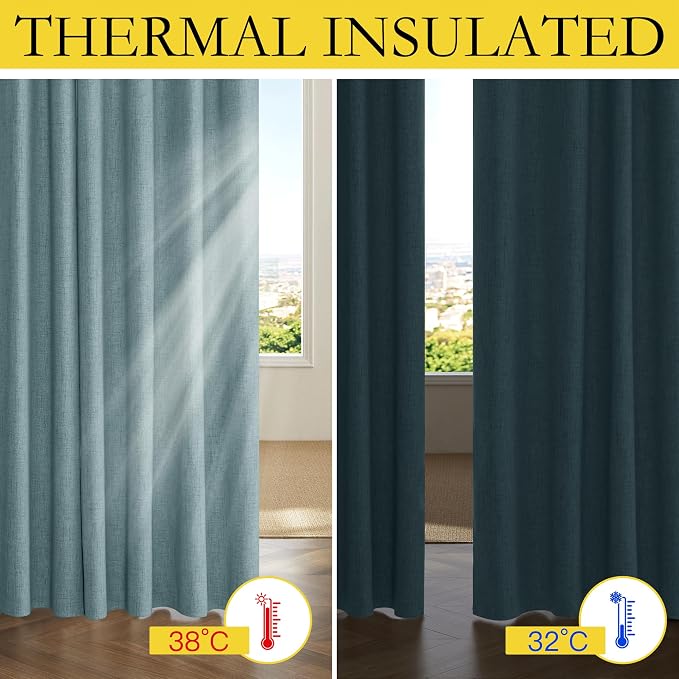 NICETOWN 100% Absolutely Blackout Linen Curtains - Image 3