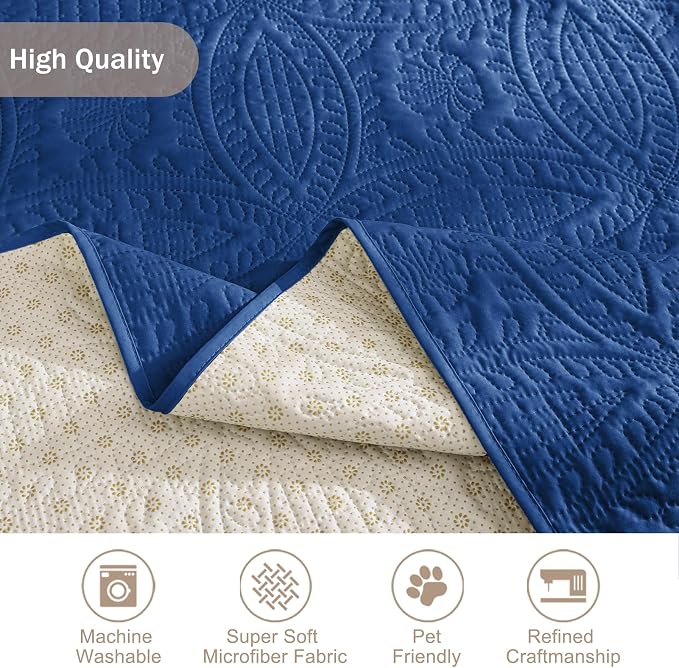 Large Blue Recliner Chair Covers, Quilted Décor Water-Repellent Lazy Boy Chair - Image 5