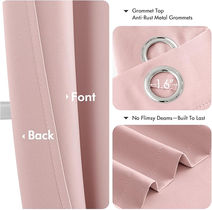 MIULEE Blackout Curtains for Bedroom 2 Panels 40 x 90 Inch Long Pink | Thermal - Image 4