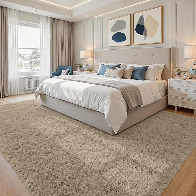 8x10 Area Rugs for Living Room Rug: Soft Fluffy Shag Gray Camel Rugs for Bedroom - Image 2