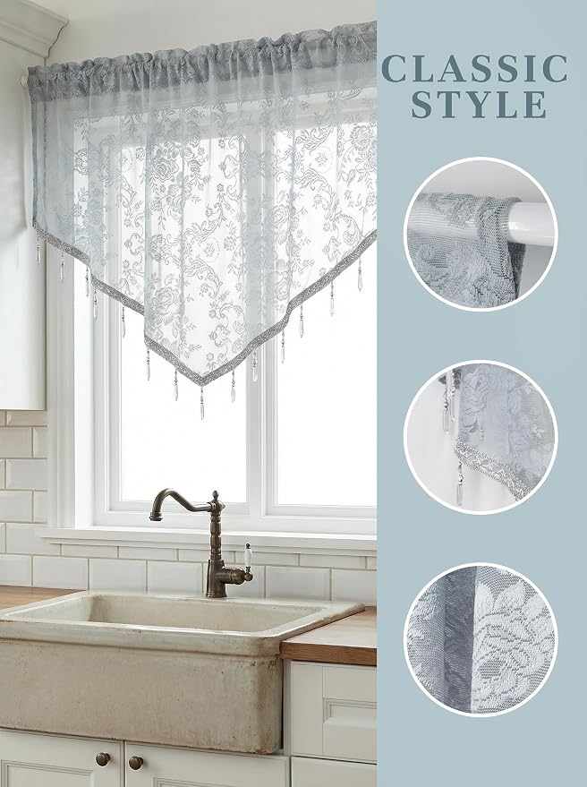 Molaxhome Swag Curtain 51 inch Length Rod Pocket Scalloped Curtain Valance - Image 6
