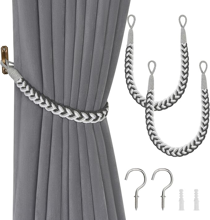 NICEEC 2 Pack Natural Cotton Rope Curtain Tiebacks Elegant Boho Style by NICEEC