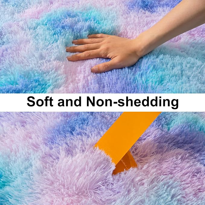 Soft Runner Rugs for Bedroom Hallways, 2x6 Purple Rainbow Fluffy Shag Throw - Image 6