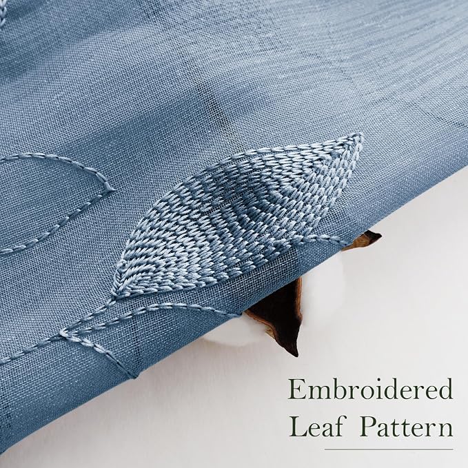 HOMEIDEAS Stone Blue Floral Sheer Curtains 84 Inches Long 2 Panels Embroidered - Image 3