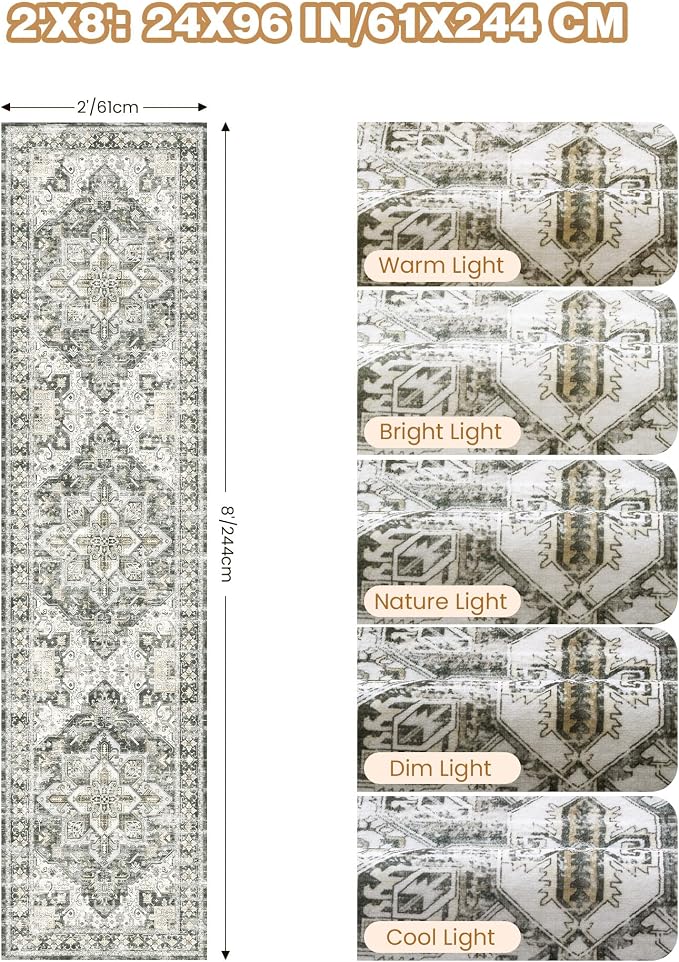 Runner Rug 2x8 Runners for Hallways Non Slip Washable, Vintage Hallway Runner - Image 2