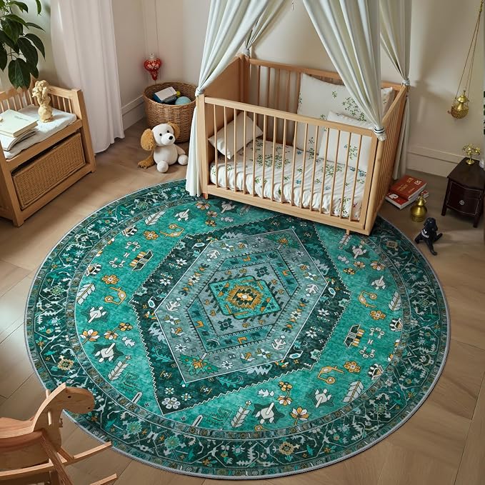 SERISSA Boho Round Area Rug, 4ft Washable Non-Slip Circle Rug, Ultra Soft - Image 2