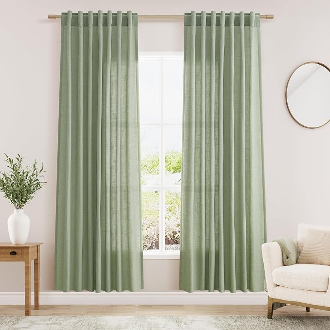 Sheer Light Sage Linen Curtains 72 Inch Length by Nanspring