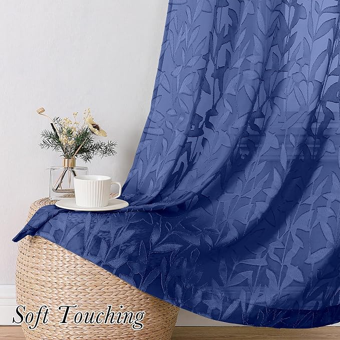 Lecloud Leia Dusty Blue Sheer Curtains 54 Inch Length 2 Panels, Balance Light & - Image 3