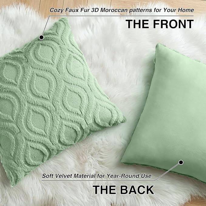 decorUhome Throw Pillow Covers 22x22 Inch Set of 2, Soft Plush Faux Wool Sage - Image 8