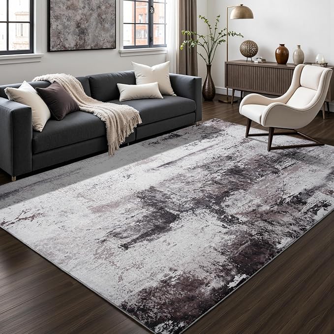 Toneed Abstract Area Rug Modern Washable Rug Soft Non Slip Rug Low Pile by Toneed