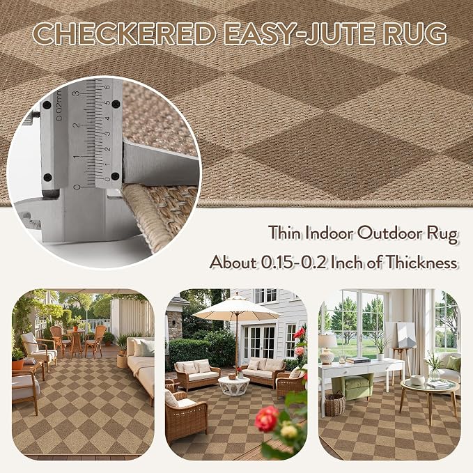 Lahome Colette Checkered Easy Jute Rug 8x10, Washable Rugs - Image 5