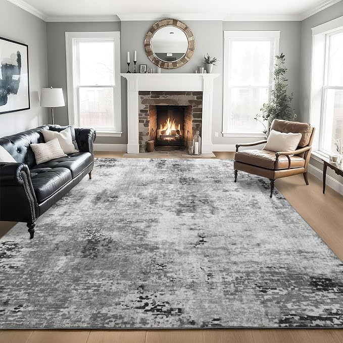 Living Room Rug 7x10 Gray Area Rugs Machine Washable Abstract Boho Large Rug - Image 4