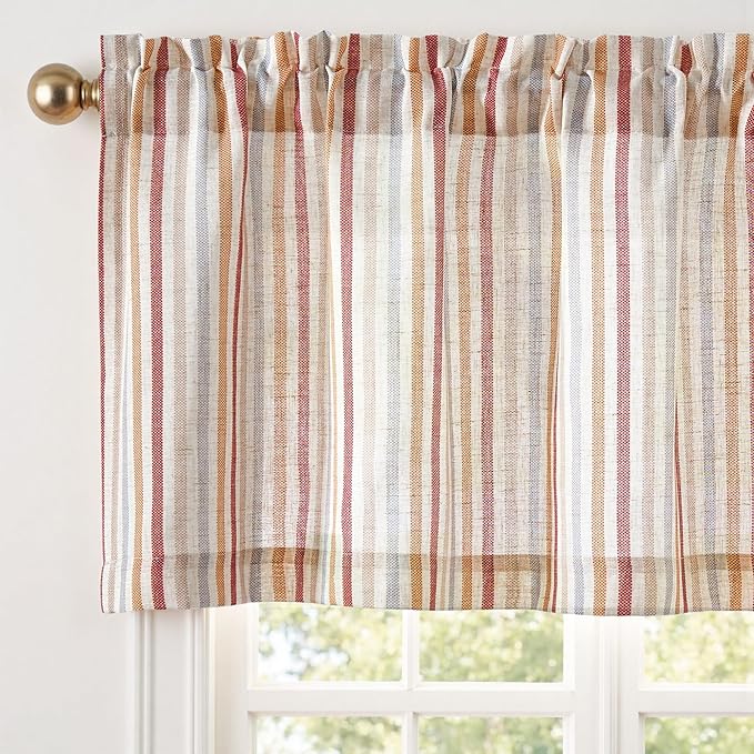 jinchan Valance Curtain Linen Textured Striped Window Curtain by JINCHAN