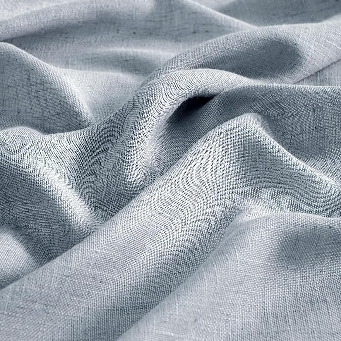 MIULEE Chambray Blue Linen Curtains 54 Inch Length 2 Panels - Image 4