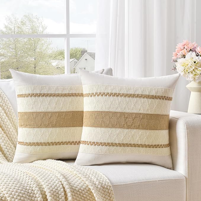 Fancy Homi Set of 1 Tan Neutral Decorative Throw Pillow Cover 16x16 Inch - Image 2