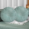 HIG Set of 2 Aqua Ruched Velvet Round Throw Pillows – 14.5’’ Decorative Pillows by HIG