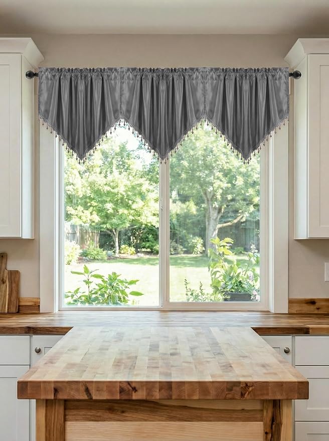 Molaxhome Swag Curtain 51 inch Length Rod Pocket Scalloped Curtain Valance - Image 2