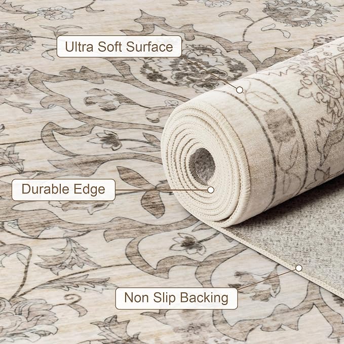 6x9 Area Rugs Living Room Rug: Washable Vintage Distressed Floral Rug No Slip - Image 7