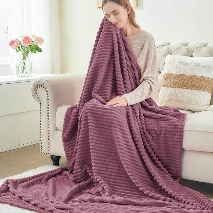 BEDELITE Fleece Throw Blanket for Couch – 3D Ribbed Jacquard Soft and Warm - Image 6