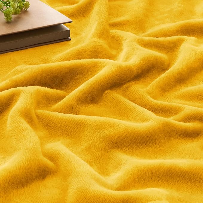 BEDELITE Fleece Blanket Soft Plush King Size Bed Blanket Yellow 108"x90" | - Image 4