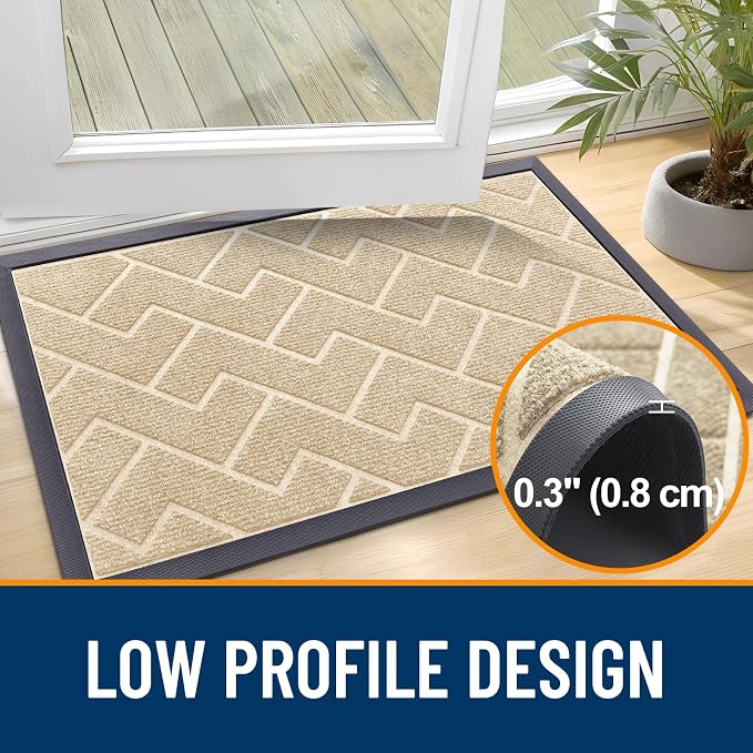 OLANLY Front Door Mat Outside 47x17, All-Season Absorbent Rubber Doormat | Beige - Image 4