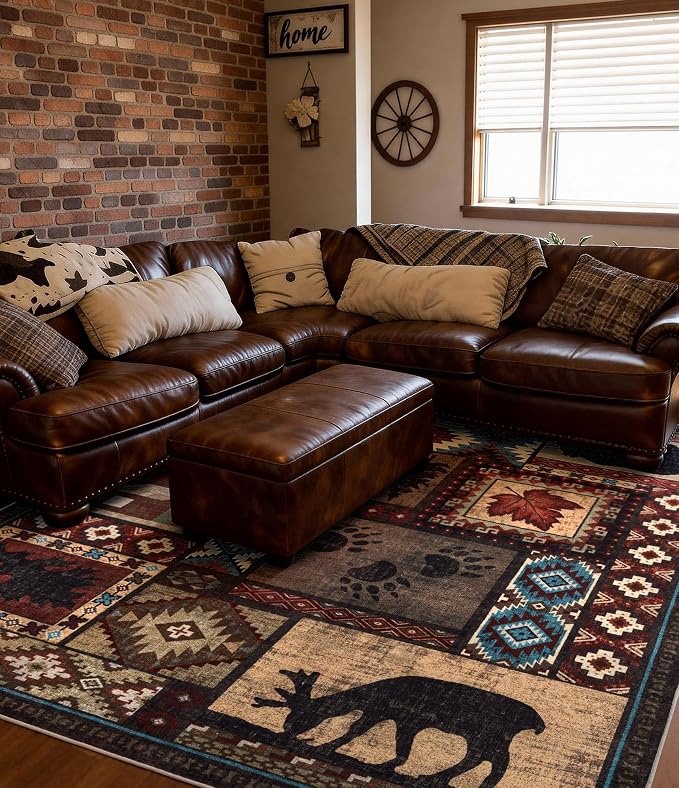 YIHOUSE Rustic Cabin Area Rug 8x10, Machine Washable Lodge Bear Rug, Non-Slip - Image 8