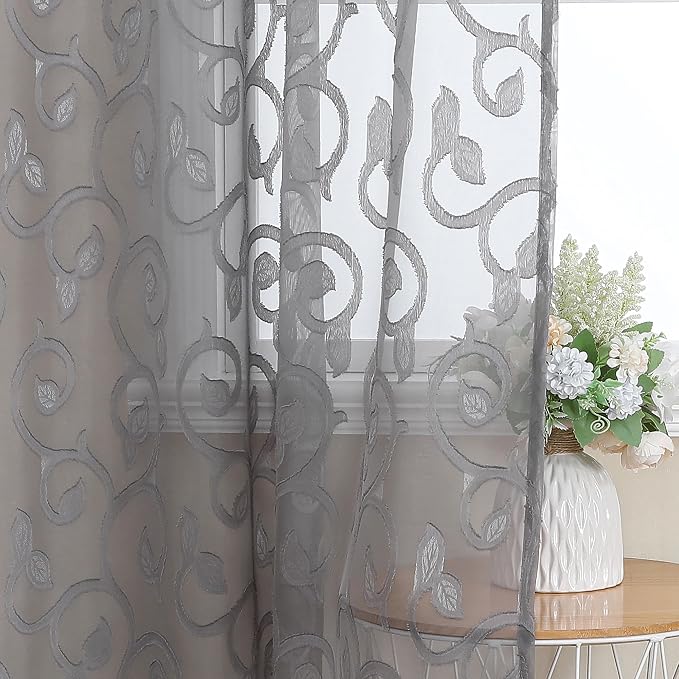OWENIE Furman Sheer White Curtains 45 Inch Length 2 Panels Set - Image 6