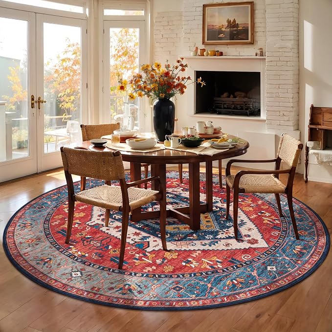 SERISSA Boho Round Area Rug, 5ft Washable Non-Slip Circle Rug, Ultra Soft - Image 3