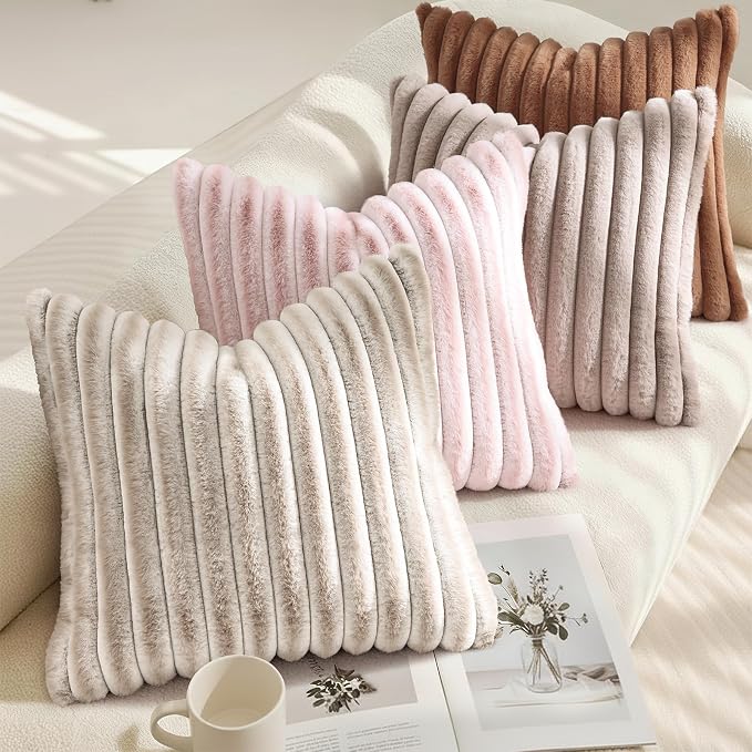 decorUhome Summer Cozy Faux Fur Throw Pillow Covers 20x20 Set of 2 Decorative - Image 4