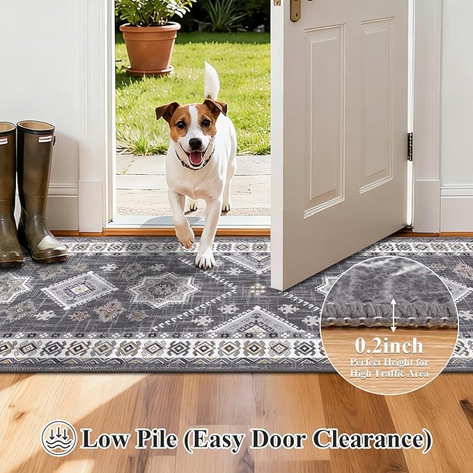 HEBE Washable Kitchen Rugs Runner 2'x 8', Non Slip Hallway Runner Rug, Low Pile - Image 4