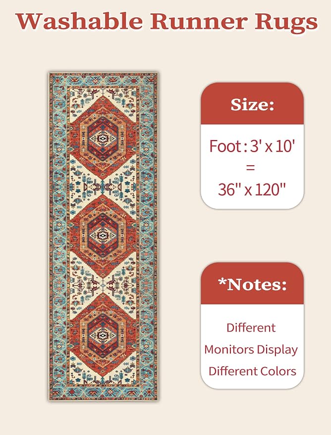 SERISSA Runner Rug for Hallways, 3x10 Washable Non Slip Kitchen Runner Rug - Image 6