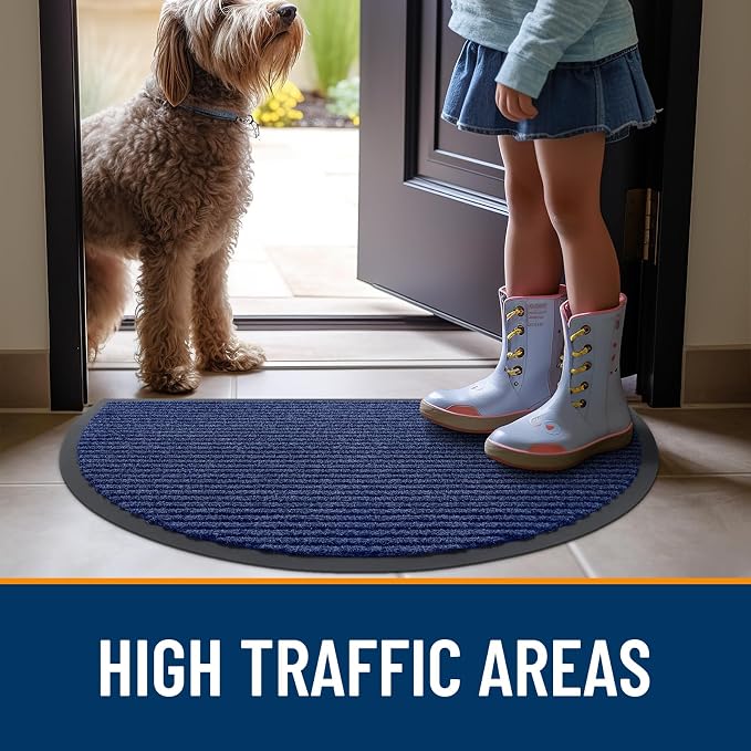 OLANLY Half Circle Front Door Mat 47x23, Waterproof Heavy-Duty Doormat | Blue - Image 7