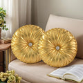 HIG Set of 2 Handcrafted Gold Ruched Round Throw Pillows – 14.5’’ Metallic by HIG