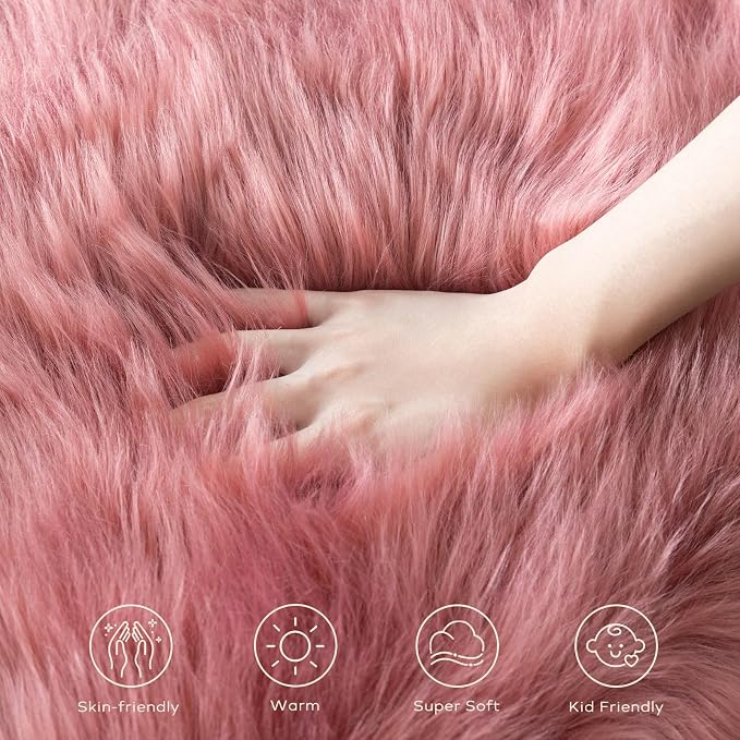 Ashler Faux Fur Rug, Fluffy Shaggy Area Rug, Ultra Soft 3 x 3 Feet Sheepskin Fur - Image 5