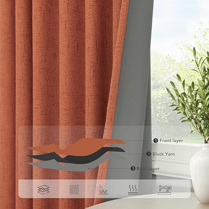 Terracotta Black Out Curtains 72 Inch Long Western Blackout Window Curtain & - Image 4