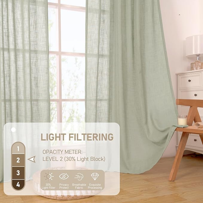 LAMIT Light Filtering Linen Curtains 72 inches Long - Image 4