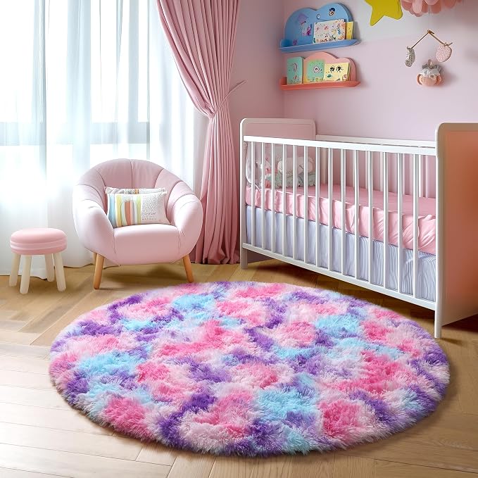 Amdrebio Hot Pink Rainbow Round Circle Area Rug 6Ft - Image 5