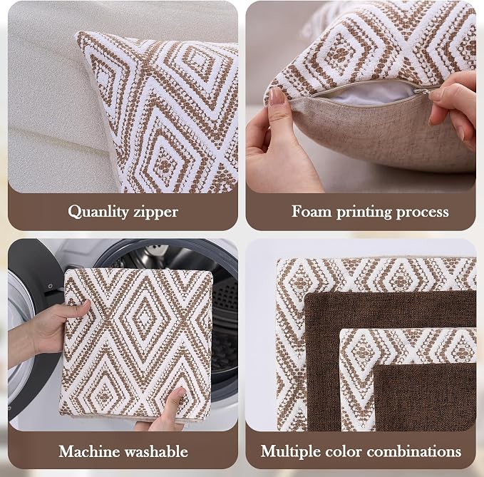 HPUK Decorative Throw Pillow Covers Set of 4 Geometric Design Linen Cushion - Image 4