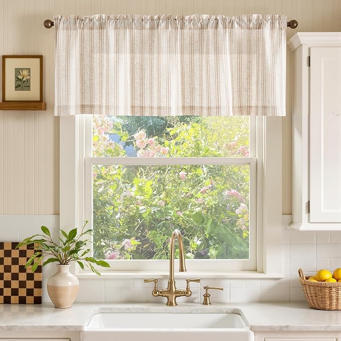 JINCHAN Striped Valance Window Treatment Linen Valance - Image 2