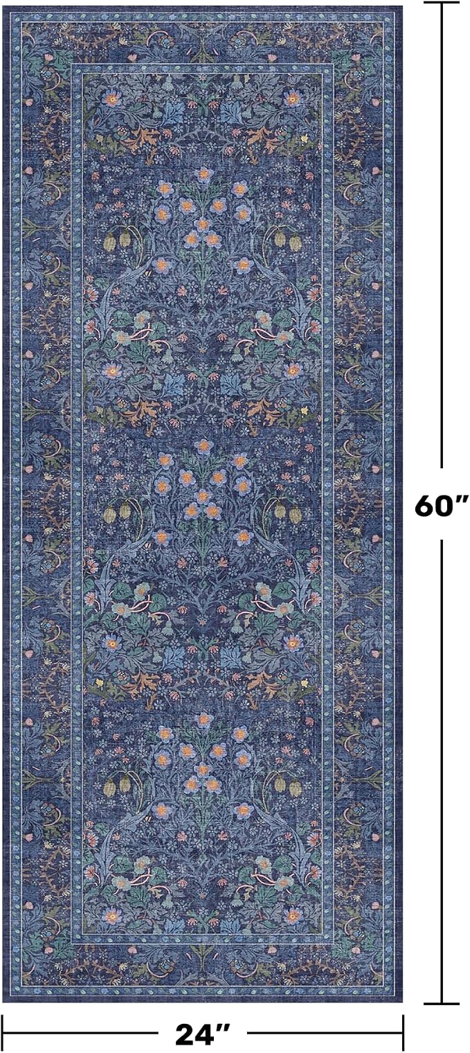 Non Slip Dark Blue 2x5 Runner Rug - Image 2