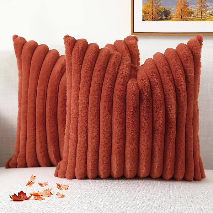 decorUhome Cozy Faux Fur Throw Pillow Covers 20x20 Set of 2 Decorative Soft by decorUhome