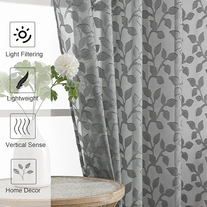 Chyhomenyc Charcoal Grey Sheer Curtains 72 Inches Long 2 Panels Set, Light - Image 3