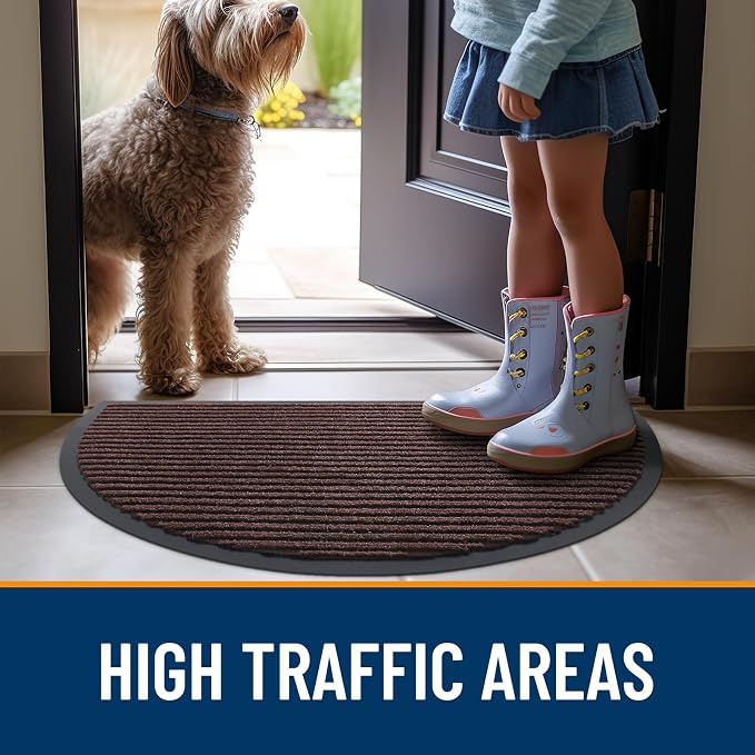 OLANLY Half Circle Front Door Mat 47x30, Waterproof Heavy-Duty Doormat | Brown - Image 7