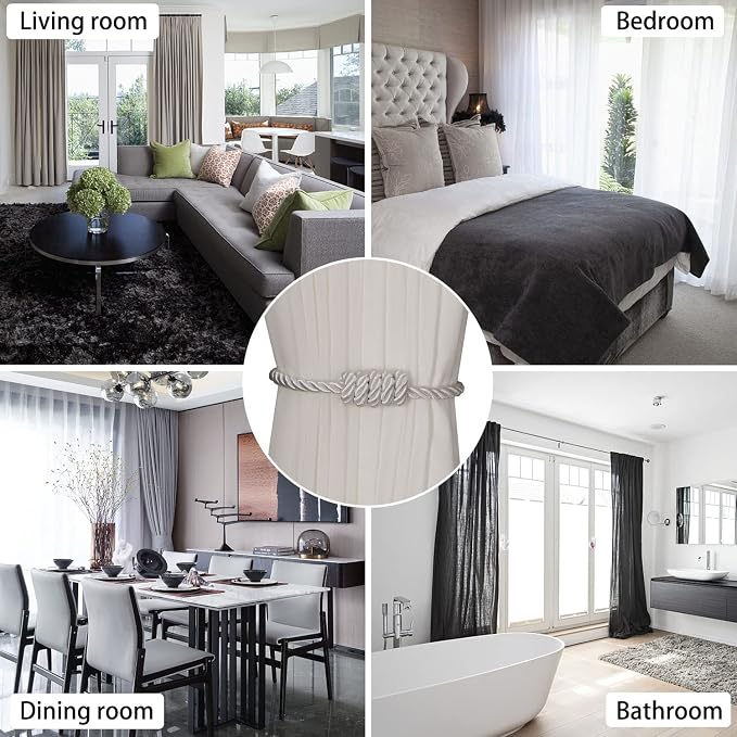 BEL AVENIR Magnetic Curtain Tiebacks, Decorative Drapery Holdbacks Modern Woven - Image 5