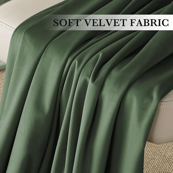 RYB HOME Elegant Green Velvet Curtains 84 inches Long, Light Blocking, Thermal - Image 4