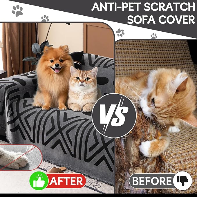 HANDONTIME Boho Couch Cover Blanket Geometric Striped Pet Covers - Image 3