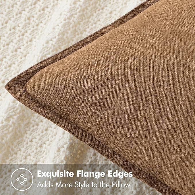 MIULEE Decorative Linen Euro Sham Pillow Covers 24x24 Brown ​Boho Farmhouse​ - Image 2