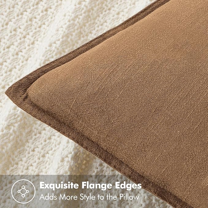 MIULEE Decorative Linen Euro Sham Pillow Covers 22x22 Inch Brown | Boho - Image 2